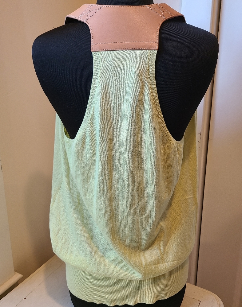 Saks Fifth Avenue 9|15 Yellow Silk and Brown Leather Racerback Faux Wrap Blouse - Picture 7 of 12